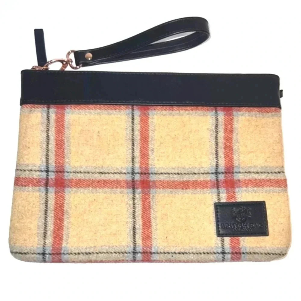 British Bag Company Brown Multicolor Plaid Clutch Wristlet Bag